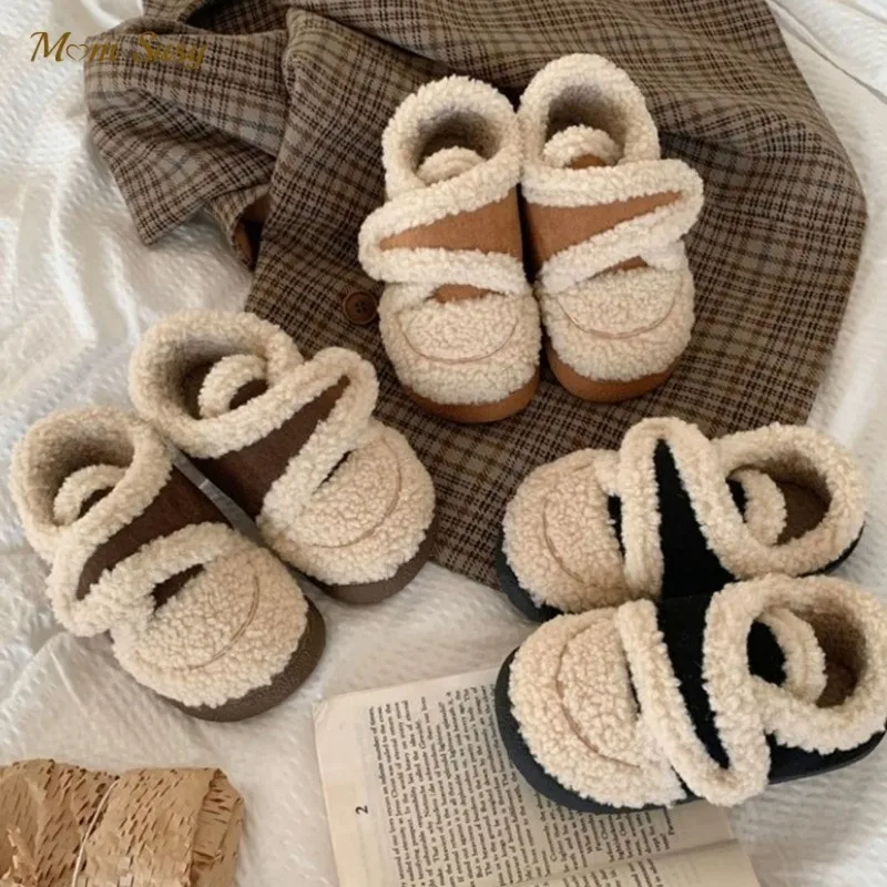 Fashion Baby Girl Boy Fleece Shoes Child Warm Casual Shoes Lamb Furry Winter Spring Autumn  Hook Loop Band Flat Chaussure Ankle