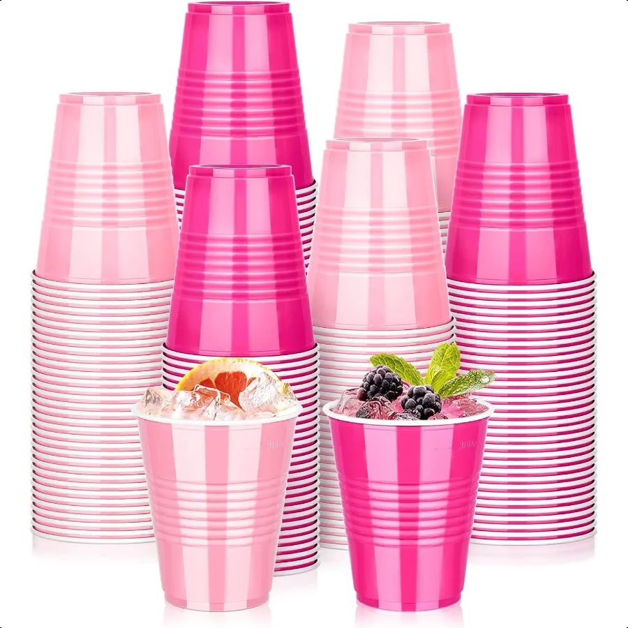 

100 PCS 12 OZ Plastic Cups Party Cups Light Pink and Hot Pink Cups Drinking Cup Bulk For Bachelor Party Christmas Graduation W