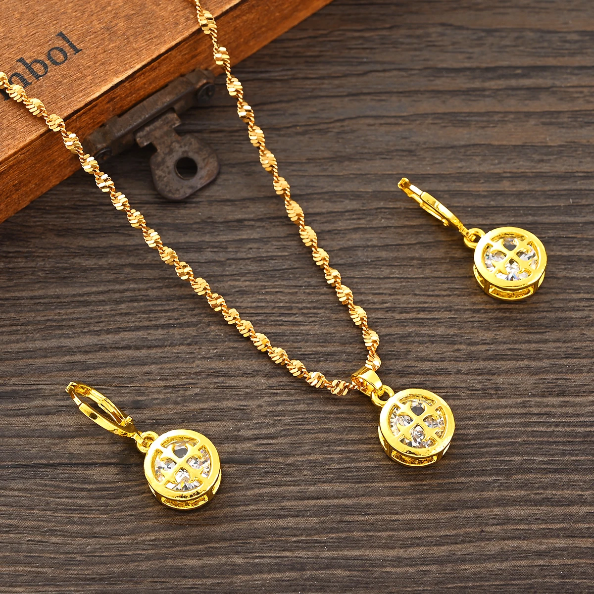 18k Gold Plated Africa dubai Cute Necklace pendant Earrings Wedding Birthday Party Jewelry Sets For Women Girl Gifts