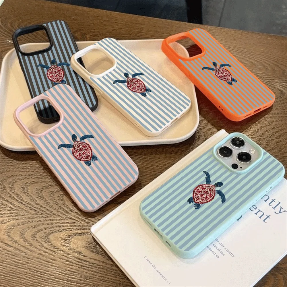 Koreanischer Stil Blaue Streifen Meeresschildkröten-Druck Handyhülle für iPhone 17 16 15 14 13 12 11 Pro Max Plus 17 XR Silikon Matte Hülle – Detail 3