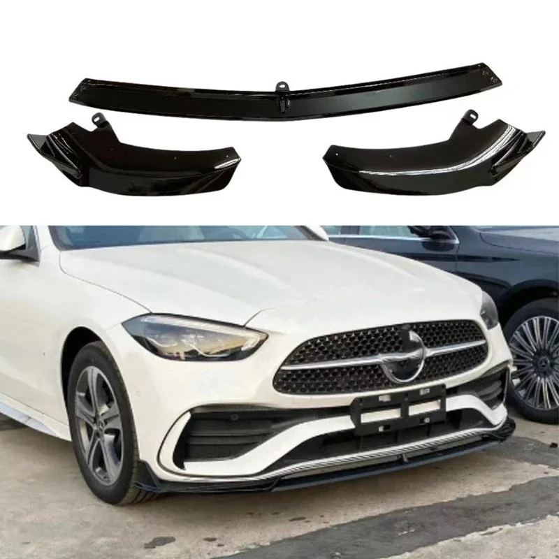 For Mercedes Benz C Class W206 C260 C200 Bright Black Car Front Bumper Lip glossy black Front lip Diffuser Front Chin Spoiler