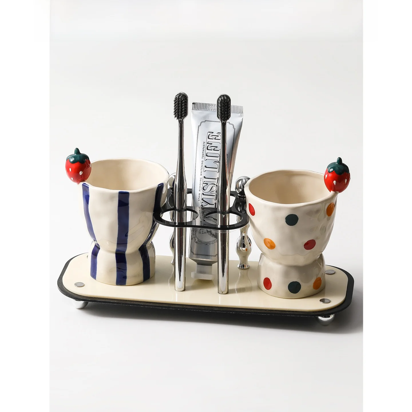 

Couple's Ceramic Toothbrush Holder Set Storage Organizer Bathroom Accessories Non-Slip Toothpaste Squeezer Not Drainable