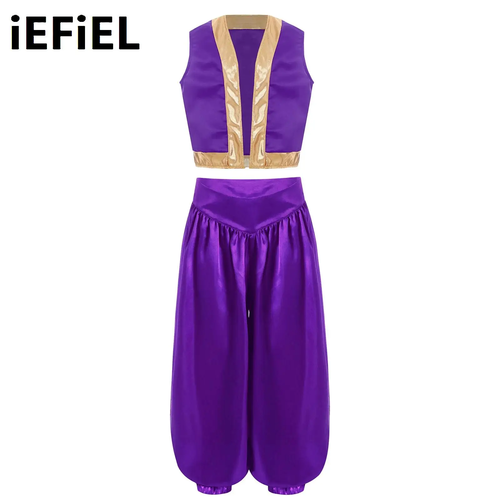 

Kids Girls Boys Arabian Cosplay Sets Halloween Game Character Cosplay Costume Loose Vest with Wide-Leg Satin Bloomers Set