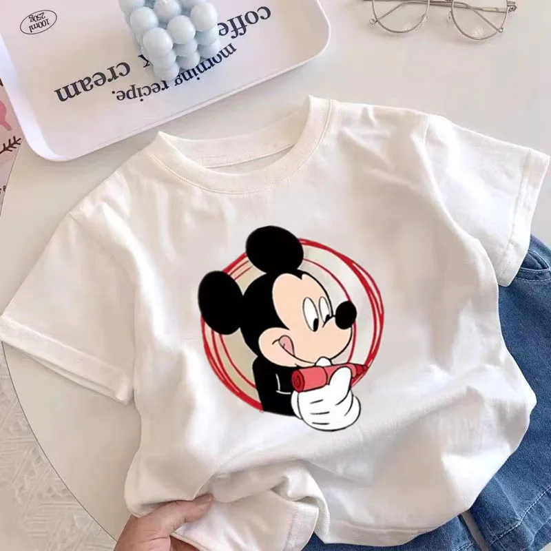2025 ملابس الأطفال الصيفية الكرتون ميكي الفتيان والفتيات موضة قصيرة الأكمام تي شيرت الأطفال ملابس الطفل نصف كم #1