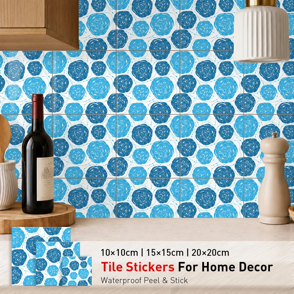 Swirl Garden Tile Stickers Waterproof Peel and Stick Self Adhesive Oil Proof Backsplash Decals Floral Wallpaper for Modern Lodge
