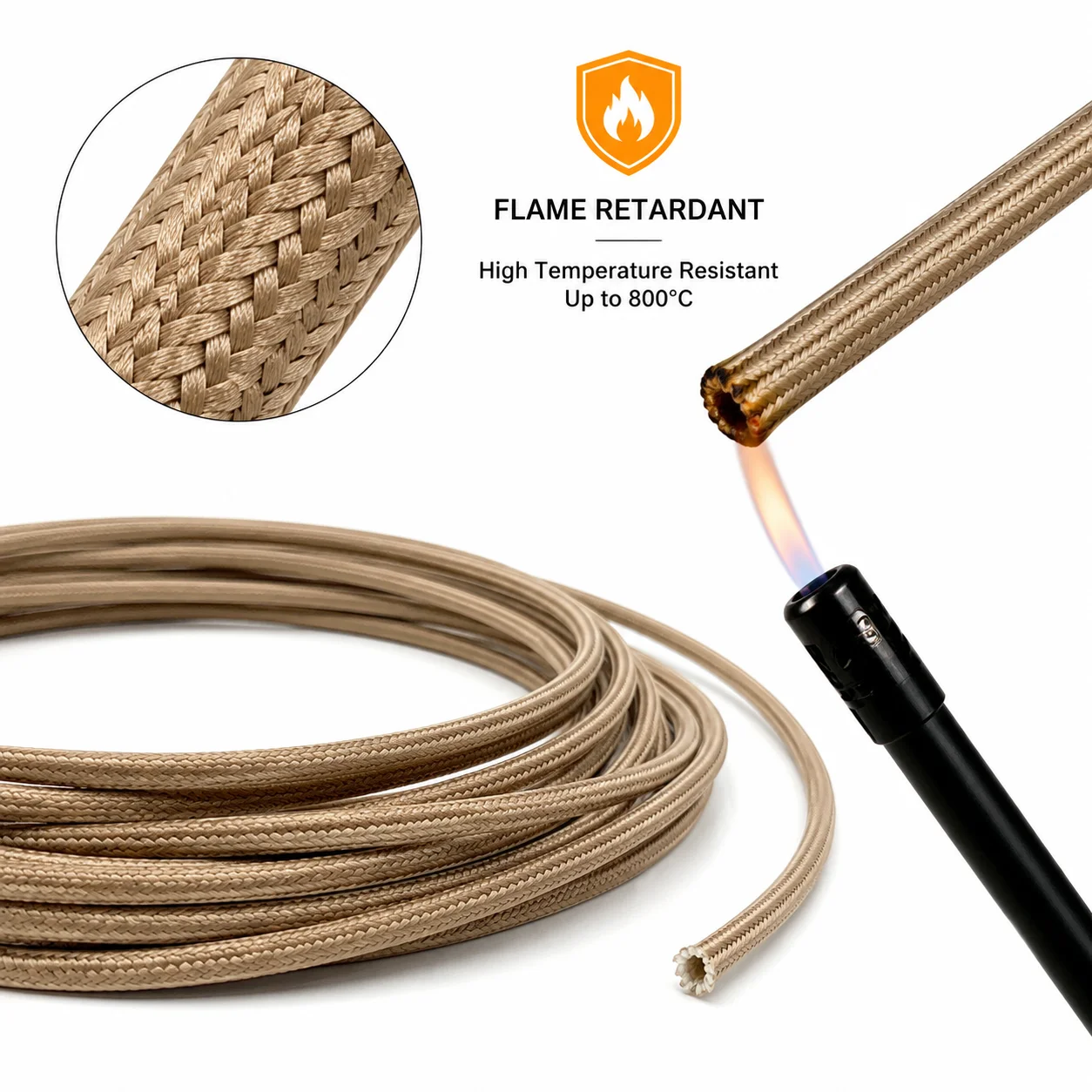 800deg fiberglass tube, inner diameter 1-30mm, heating equipment harness insulation protective sleeve