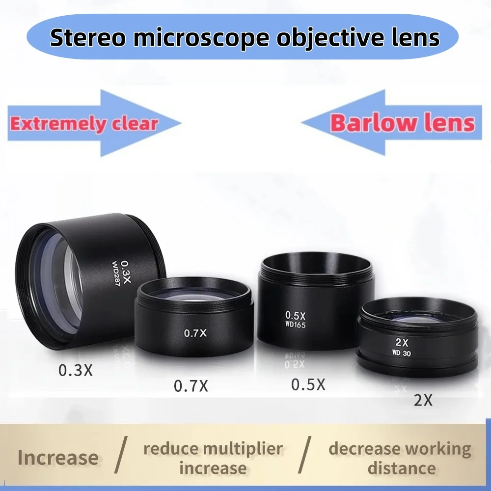 WD120 WD160 WD30 0.3X 0.5X 0.7X 0.75X 1X 1.5X 2X Trinocular Stereo Microscope Auxiliary Objective Lens Barlow Lens 48mm Thread