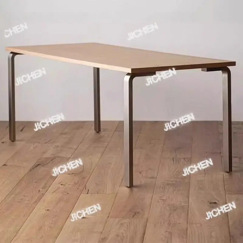 

JCH Средневековый стол Длинный стол Ins Wind Компьютерный стол Обеденный стол из чистого массива дерева Простой письменный стол из нержавеющей стали