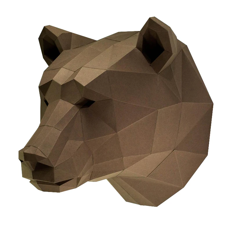 Brown Bear Head 3D Paper Model Home Room Ornaments Wall Hanging Origami Papercraft DIY Puzzles Porch Decor Handmade Creative Toy