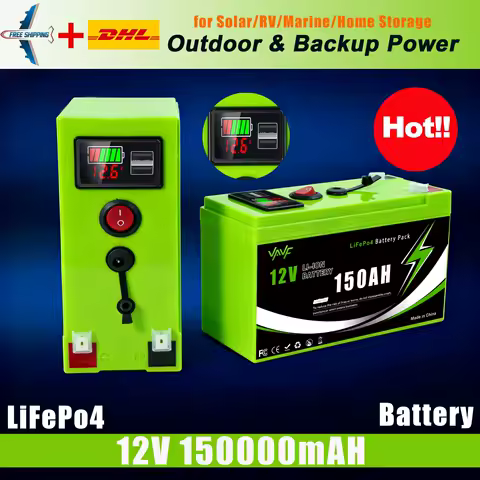 12V 150Ah Lithium🧊LiFeP04 Battery for Solar Charging,Fish Finder Marine Outdoor Camping Off-Grid Applications🫖with USB Port