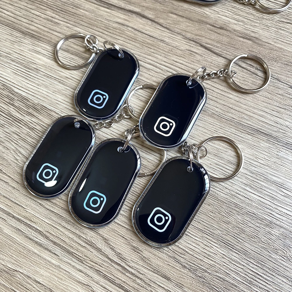 5pcs Connect us on WhatsApp Follow us on Instagram Easily with Epoxy Black NFC Keychain Keyfobs Card