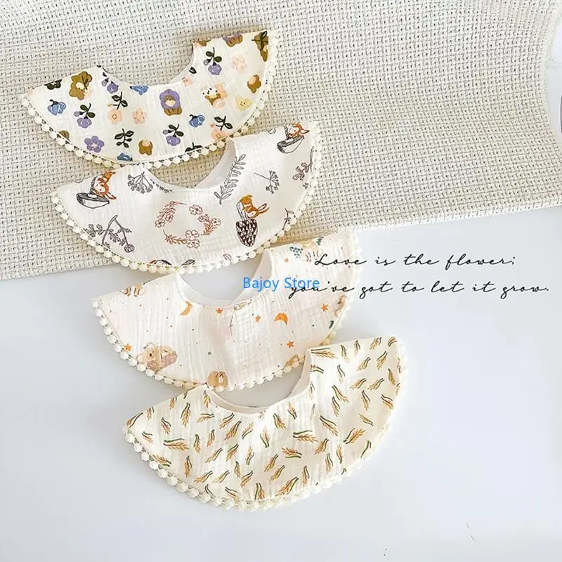 

63HE Feeding Bibs Soft Baby Bibs 4 Layer Burp Cloths Drooling Apron for Toddlers