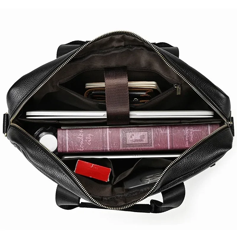 Men's Leather Briefcase, Large Capacity Retro Business Shoulder Messenger Bag, Portable Notebook Computer Bag