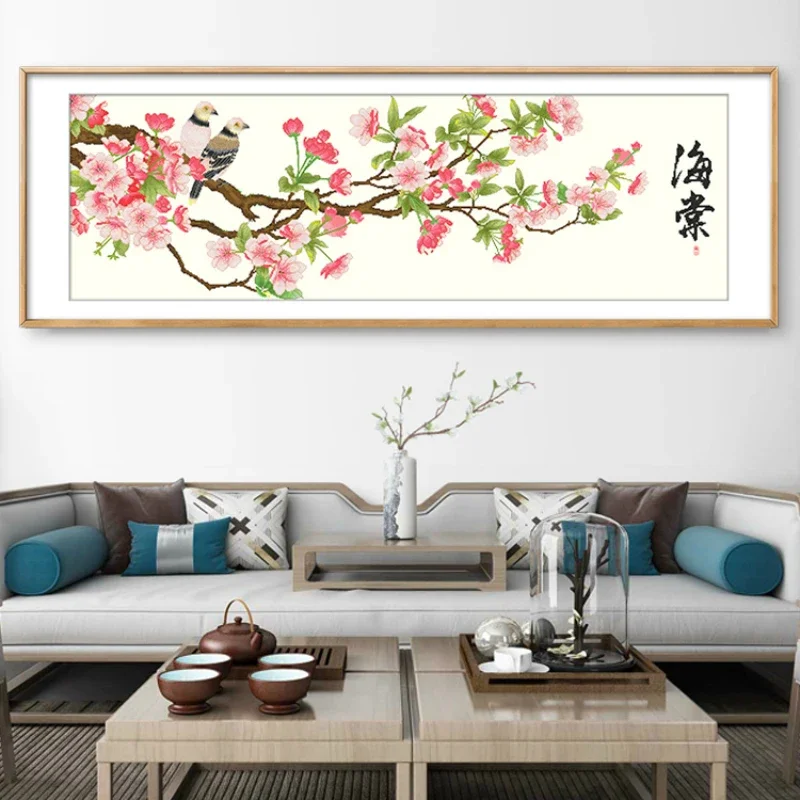 

Весенний 3D набор для вышивки крестом, уникальный объемный дизайн, Haitang, цветочные ветки и птицы, нитки ручной работы, наборы инструментов для шитья ткани