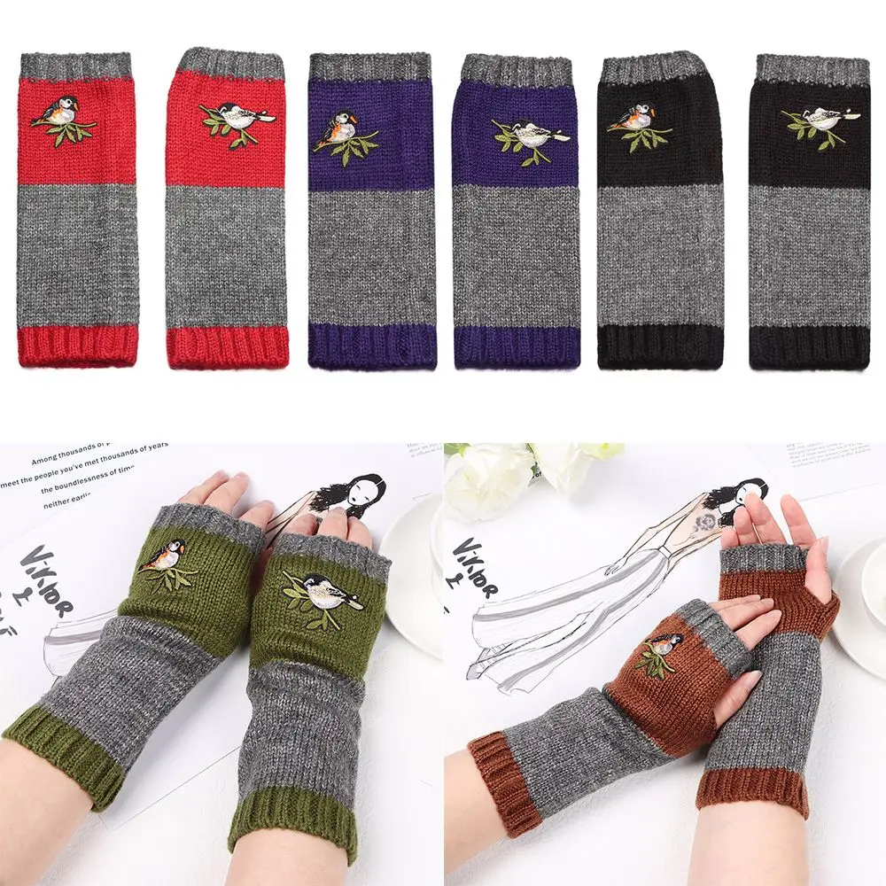 

Knitted Fabric Fingerless Glove Birds Decorations Cotton Mittens Gloves Without Fingers Winter Gloves Gloves Women