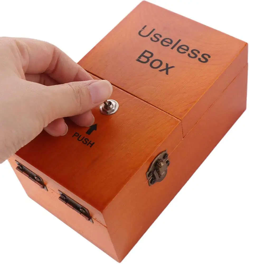 ทิ้งฉันไว้ กล่องไร้ประโยชน์ สีไม้ ตกแต่งโต๊ะ กล่องอิเล็กทรอนิกส์ไร้ประโยชน์ ของเล่นตลกน่าสนใจ กล่องไม้ไร้ประโยชน์