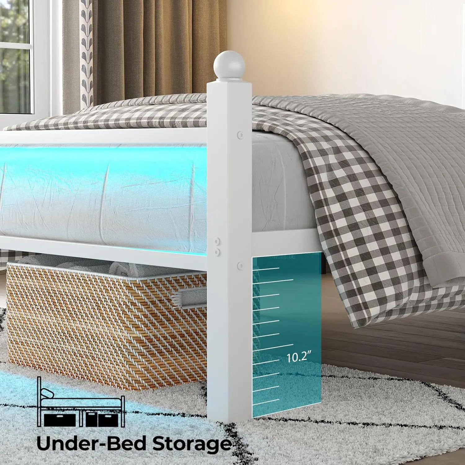 Twin Metal Bed Frame with Headboard Footboard LED Lights Charging Station Under Bed Storage No Box Spring Noise Free Customized image 5