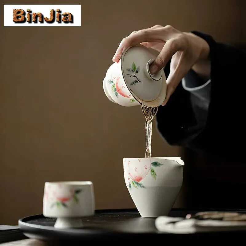 120 مللي رسمت باليد طول العمر الخوخ غايوان الرجعية مسحوق يين الشاي تورين صنع غطاء السلطانية خدمات روك مجموعة لوازم الديكور