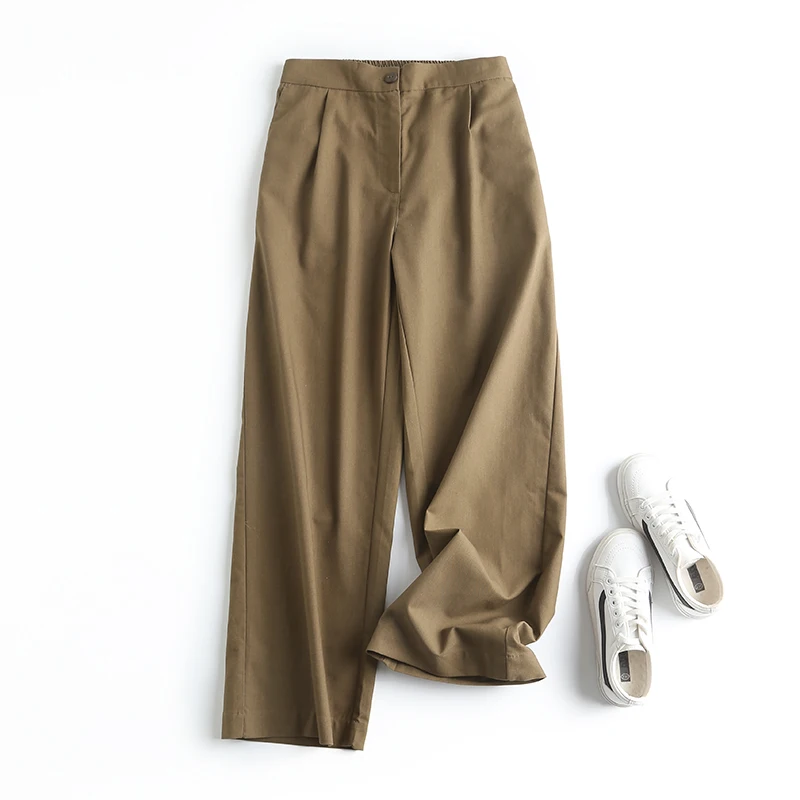 

Женские повседневные брюки с высокой талией и широкими штанинами, свободного кроя, прямые, из смесовой льняной ткани, полуэластичные, для офиса, длинные