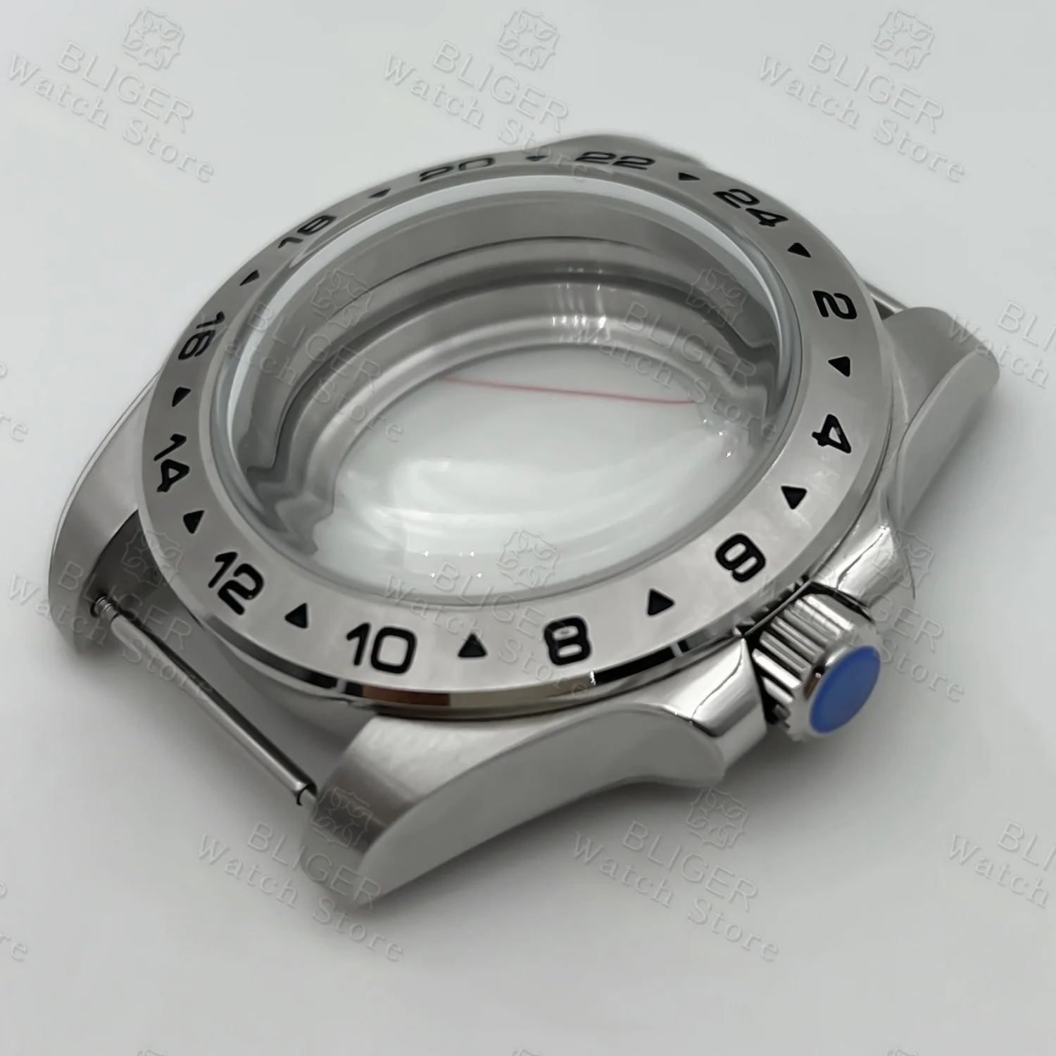 40mm Explorer 2 시계 케이스 스테인레스 스틸 24시간 고정 베젤 돔 유리 NH34 NH35 NH36 ETA2824 PT5000 무브먼트에 적합