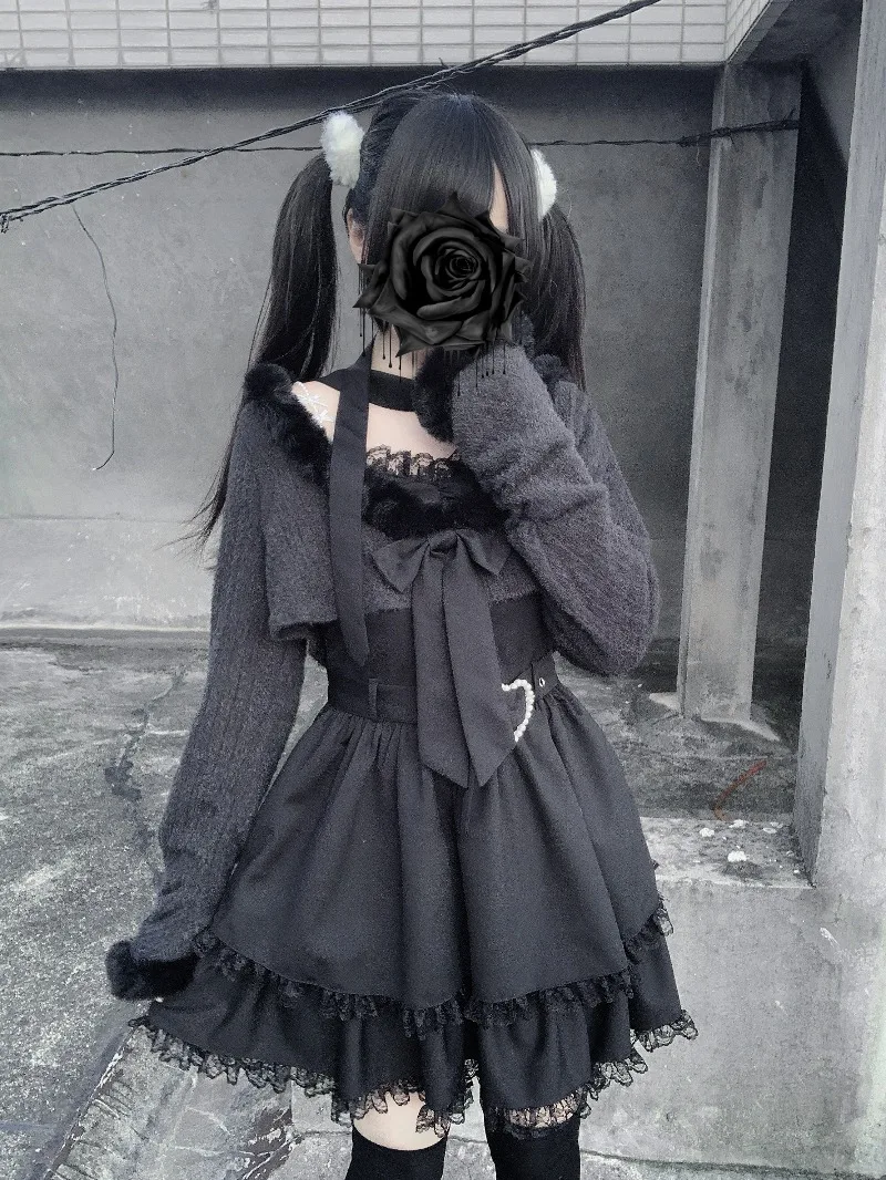 Outono inverno novo estilo japonês rojita sc jaqueta produzida em massa camisolas vestido e camisola conjunto de 2 peças roupas kawaii