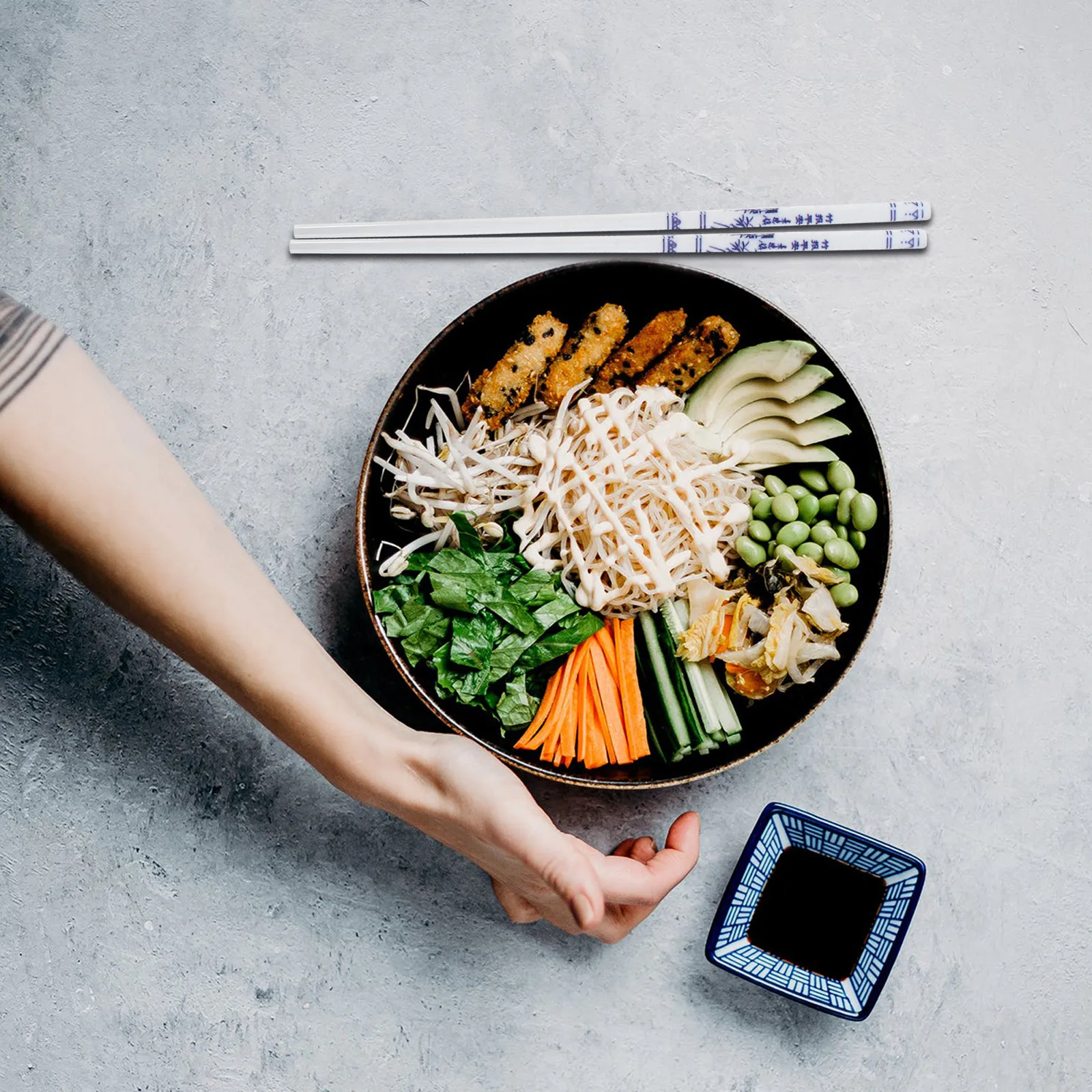 5 Pares de Palillos de Cerámica Azules y Blancos Estilo Chino Reutilizables, Palillos Largos para Comida Asiática, Sushi Japonés, Cena Coreana BBQ