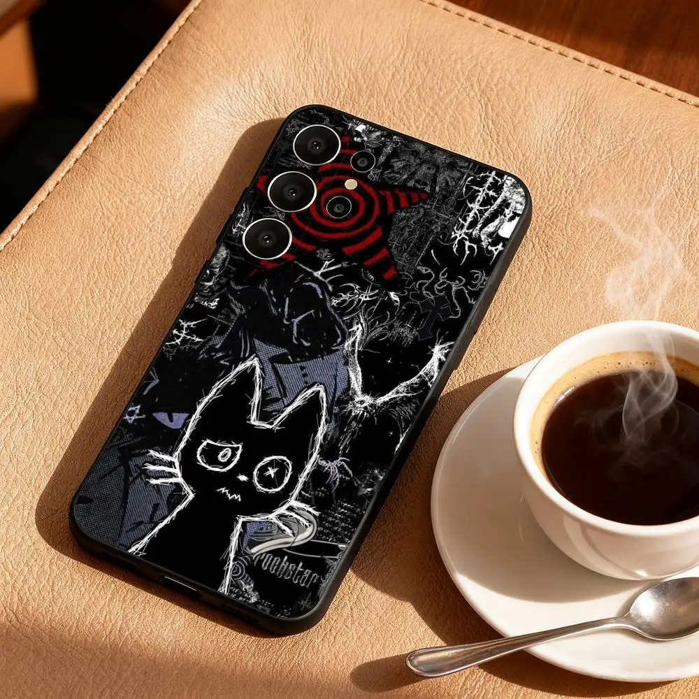 Cool Graffiti Cat Phone Case For Samsung S26,S25,24,23,22,30,21,10,9,Ultra,Plus,Lite,Black Soft Case view 2