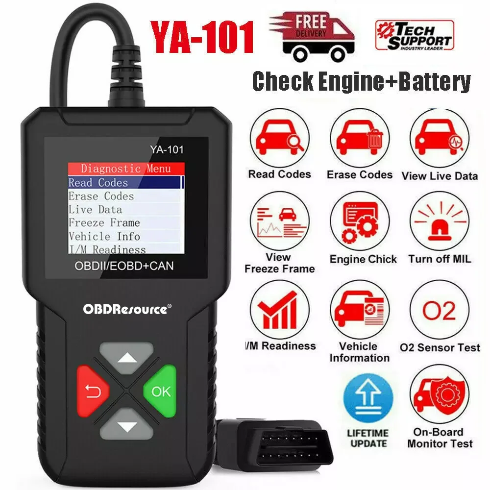

Автомобильный сканер OBD2, диагностический инструмент, считыватель кодов YA101, сканер OBD2, автоматический считыватель кодов, 12 В, диагностический инструмент для осмотра автомобиля