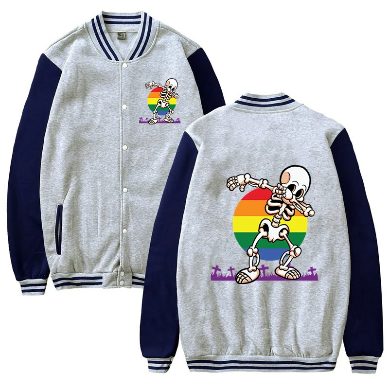 Autumn Winter Fashion Bomber Jackets for Women Streetwear Baseball Uniform Halloween Dabbing Skeleton LGBT Pride Coat Jackets