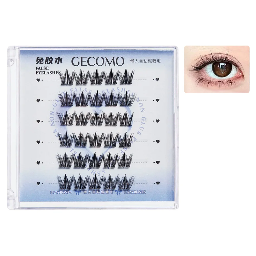 プレスオン セルフ接着式 クラスタまつげ 接着剤不要 再利用可能 セグメントまつげ ナチュラルルック ブラック