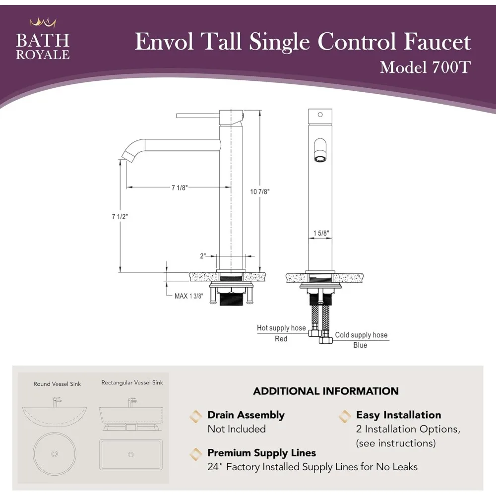 ก๊อกน้ำอ่างล้างหน้าแบบเดี่ยวทรงสูงทันสมัย สีโครเมียมขัดเงา อุปกรณ์ห้องน้ำสไตล์ร่วมสมัย
