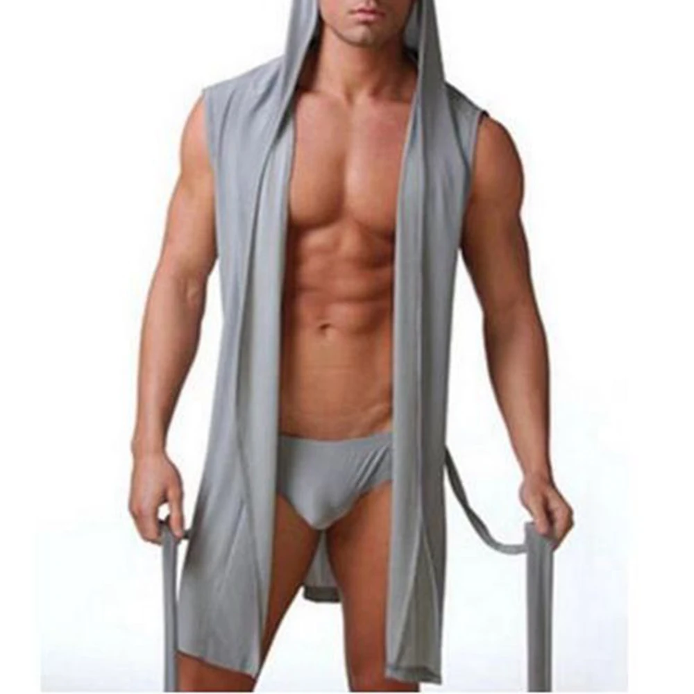 Breathable Men Pajamas Party Wedding Sleeveless White/Gray/Brown Icy Silky Pajamas Bathrobes Casual Clothes Fashion