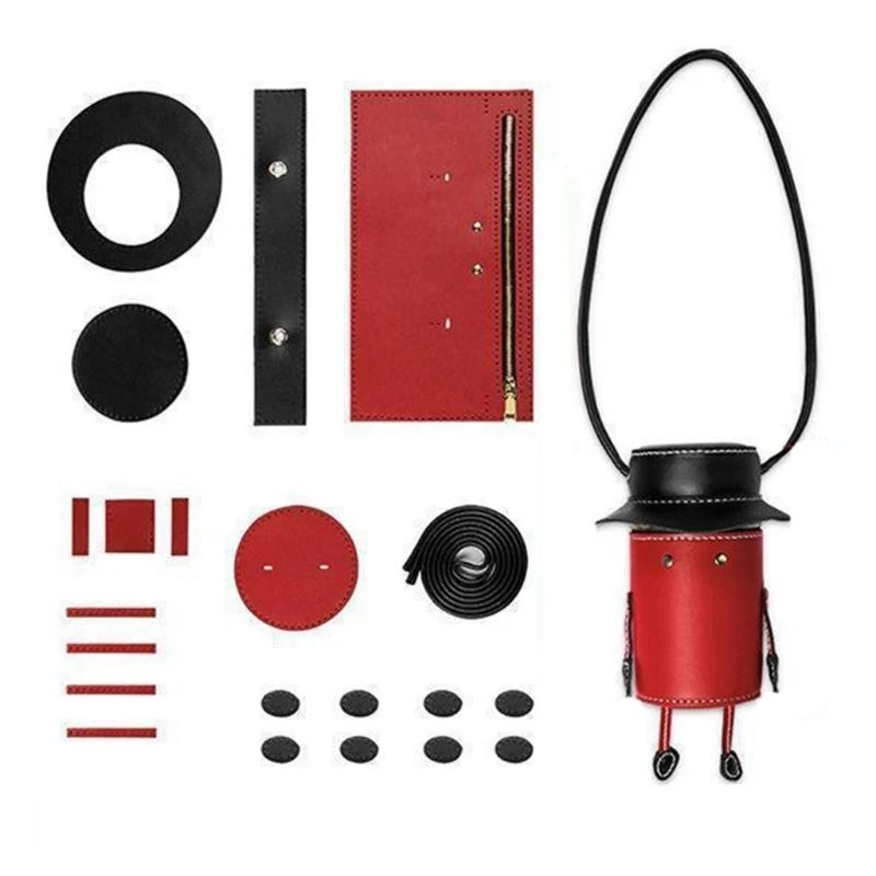 

Pu Leather Bucket Bag Diy Material with Hole Package Handmade Mini Cylinder Bag