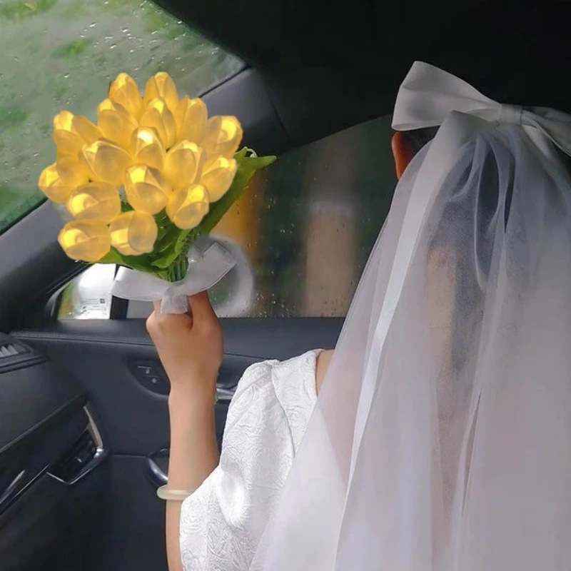 5 uds tulipanes con luz LED flores de tulipán artificiales lámpara de mesa simulación de tulipanes ramo luz nocturna regalos para decoración del hogar