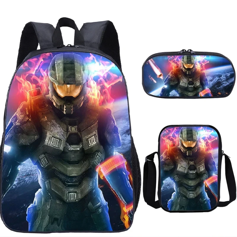 Game Halo Schoolbag Travel Backpack Shoulder Bag Pencil Case set for Kids Students