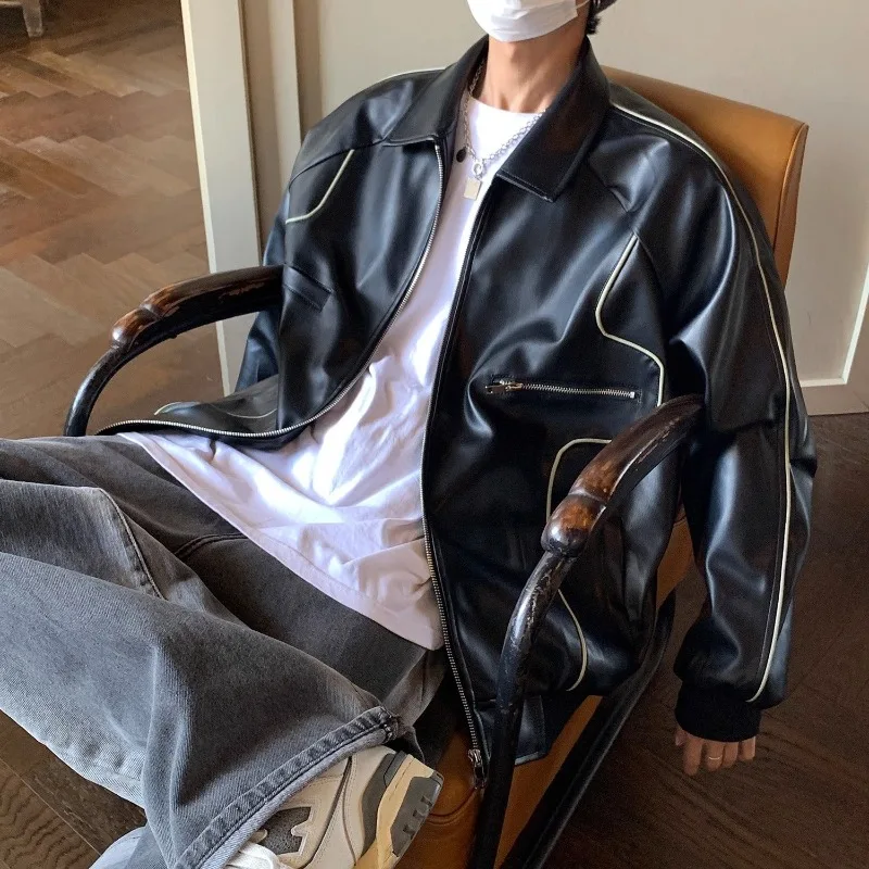 

2025 Winter Men's PU Leather Bomber Jacket High Street Style Badass Motorcycle Outerwear Detachable Hood​