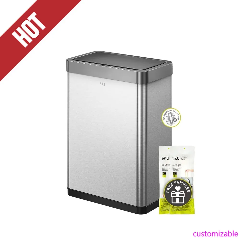 

HOT 12.4 Gallon Touchless Rectangular Motion Sensor Trash Can With Removable Liner