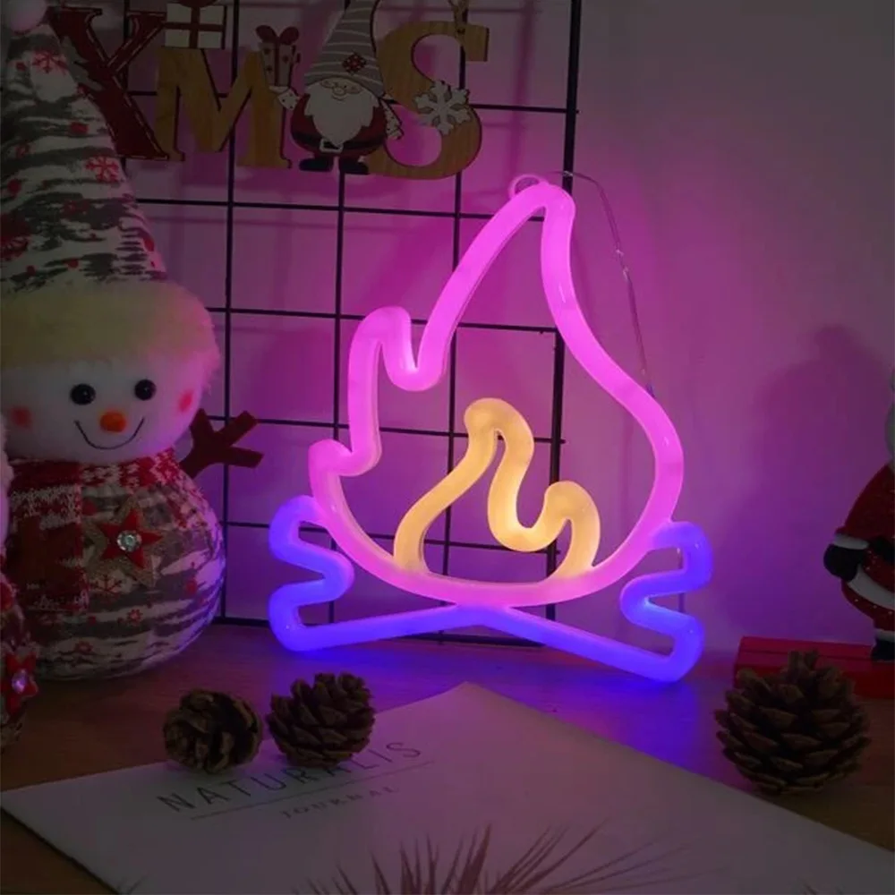 Fire Flame Neon Sign Light, Lâmpada de parede suspensa LED, Luz noturna para quarto, Quarto de crianças, Bar, Festa, Decoração da parede, Casamento, Presente de Natal