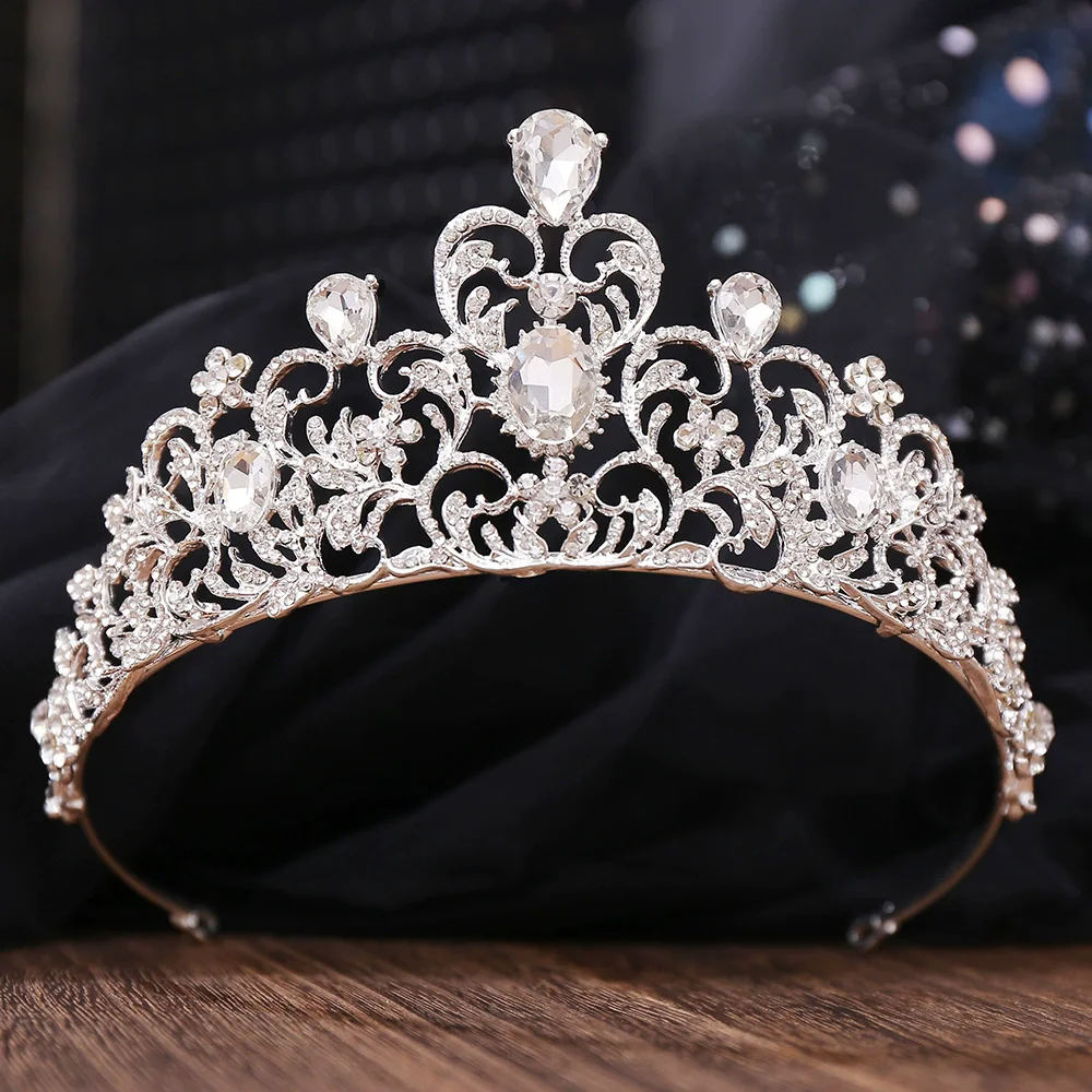 แฟชั่นทองเงินสีคริสตัล Rhinestone Princess Tiaras และมงกุฎเครื่องประดับผมเจ้าสาวงานแต่งงานอุปกรณ์เสริมผมสําหรับผู้หญิง