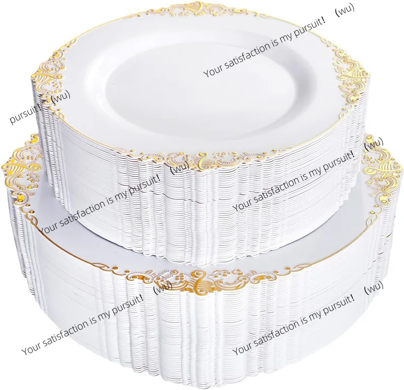 

50 шт. тарелка с золотыми бусинами, пластиковая декоративная сервировочная тарелка для ужина, десертная тарелка для свадьбы, рождественской вечеринки, обеденные тарелки, декор