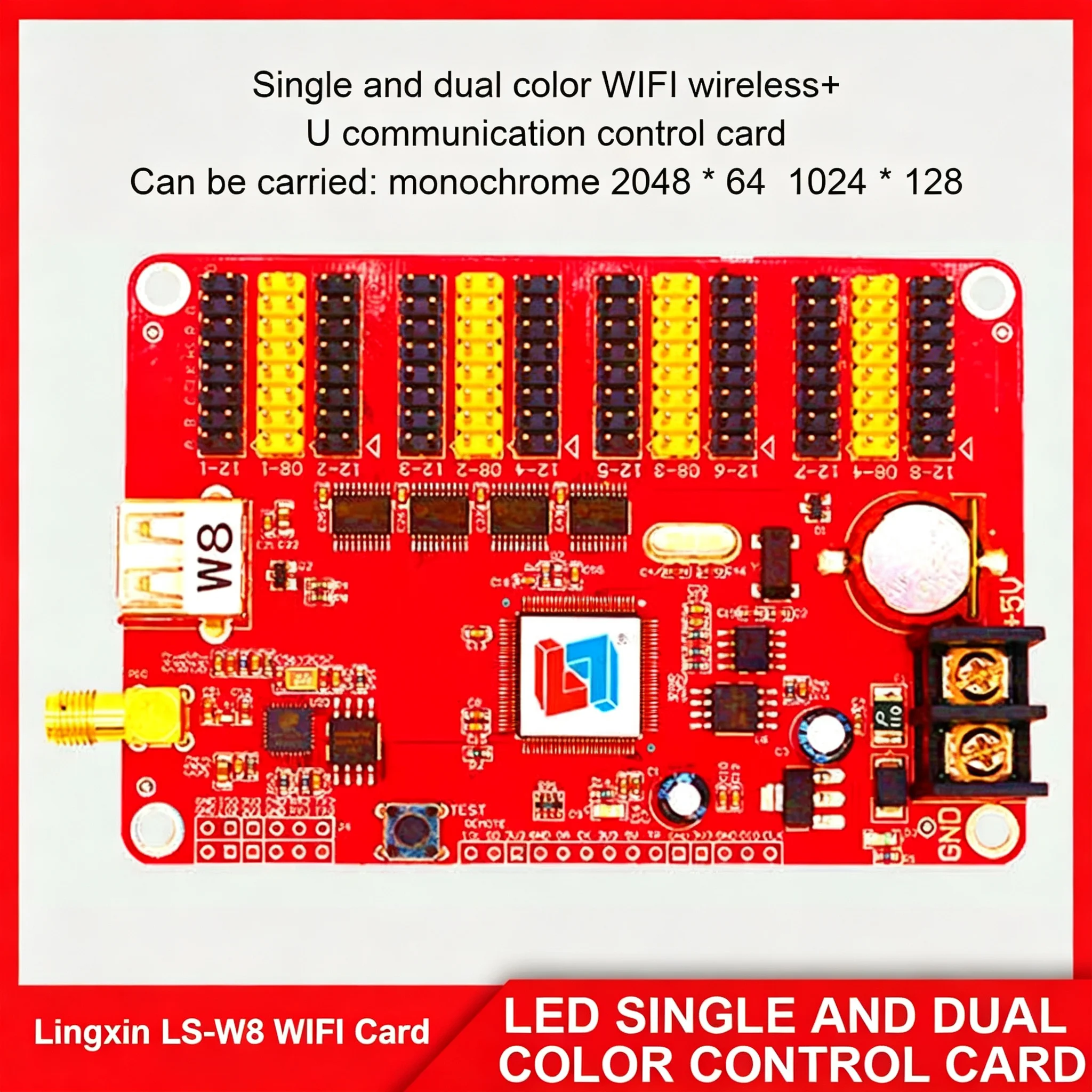 LS-W8 Single Dual Color LED Display Control Card Mainboard Advertising Screen Secondary Development WiFi Panel