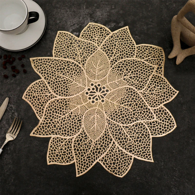 4/6PCS PVC Hollow Flower Leaves Non-slip Mats Kitchen Placemat Coaster Insulation Pad Dish Coffee Cup Table Mat Home Hotel Decor