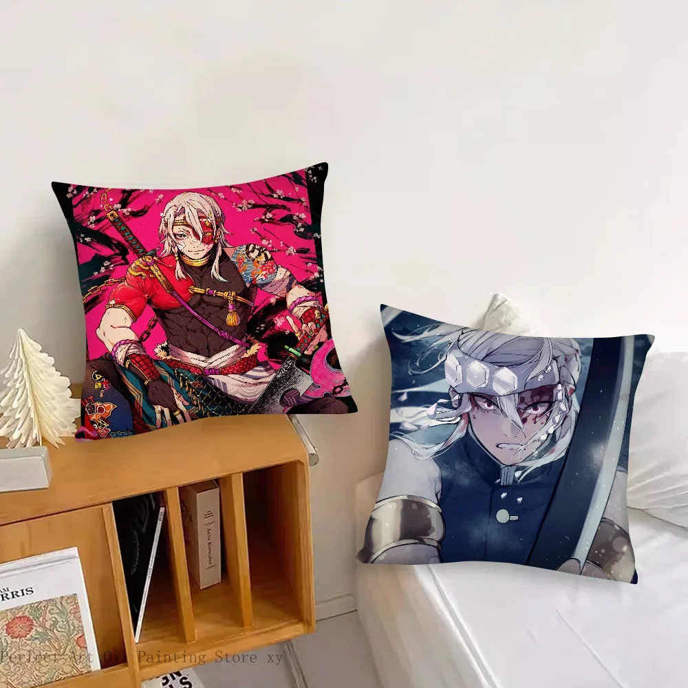 Anime Demon Slayer Tengen Uzui Pillow Case Fashion Square Pillowcase Bedroom Sofa Room Ins Decoration Leisure Cushion Cover