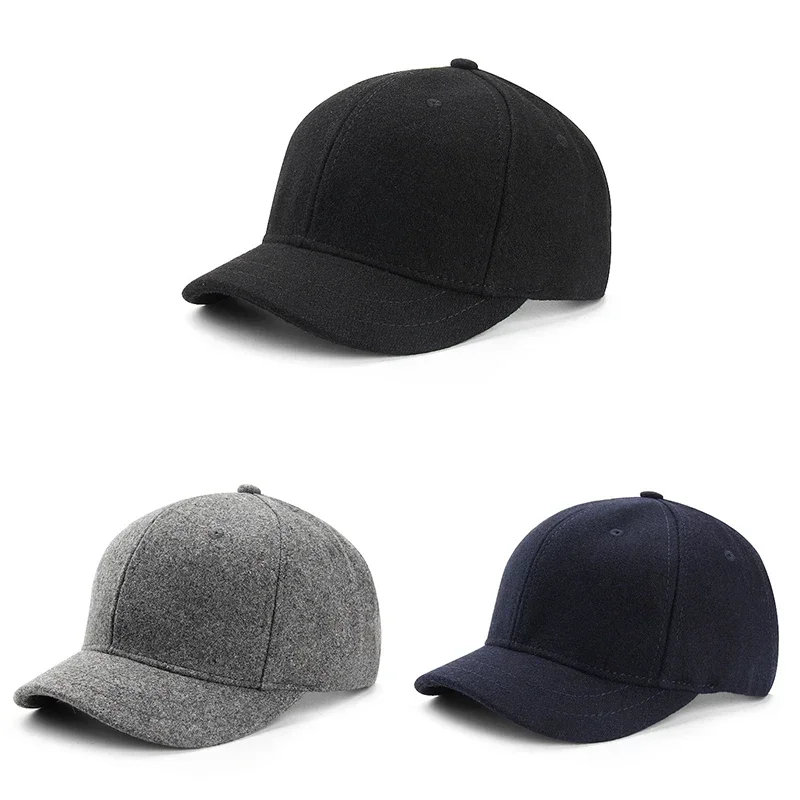 

New Mens Wool Baseball Caps Autumn Winter Warm Short Brim Structured Baseball Hats Casual Solid Umpire Hats Adjustable