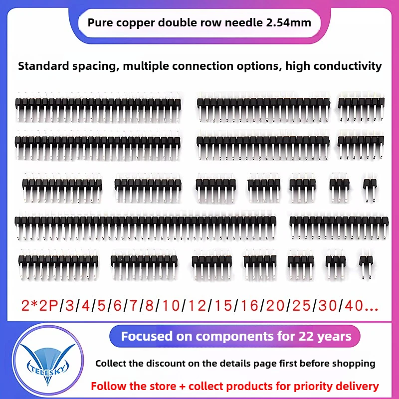 Image of 10Pcs 2,54mm Zweireihig Gerade Pin Header Streifen Weibliche Pin Header Stecker 2x2/3/4/5/6/7/8/10/40P für PCB Löten Schweißen