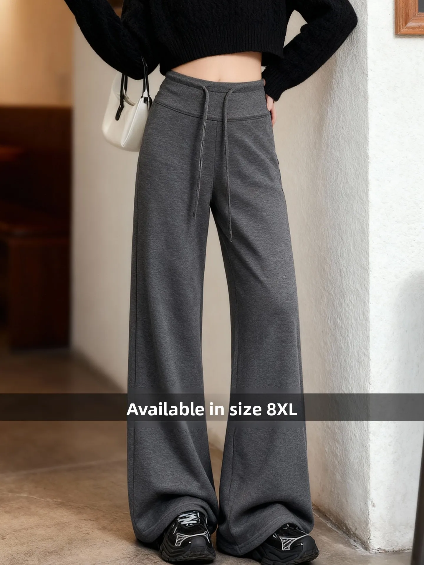 플러스 사이즈 여성용 미국식 딥 아이 마이크로 플레어 스포츠 팬츠 하이 웨이스트 스트링 요가 스트레이트 레그 벨 보트 스웨트팬츠