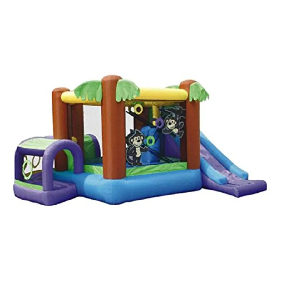

Monkey Explorer Bounce House Inflatable Bouncer Blower Carry Bag Stakes and Balls Included Quick Inflate Easy Setup Family Back