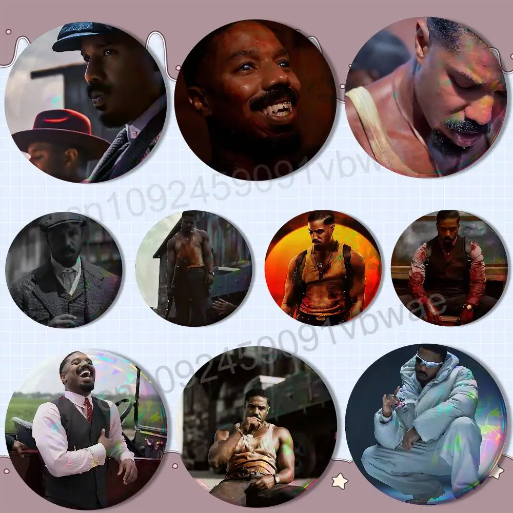 Pins Redondos Reflectantes con Diseño de Michael B. Jordan de la Película Sinners, Decoraciones para Bolsas y Ropa, Coleccionables, Regalos para Amigos