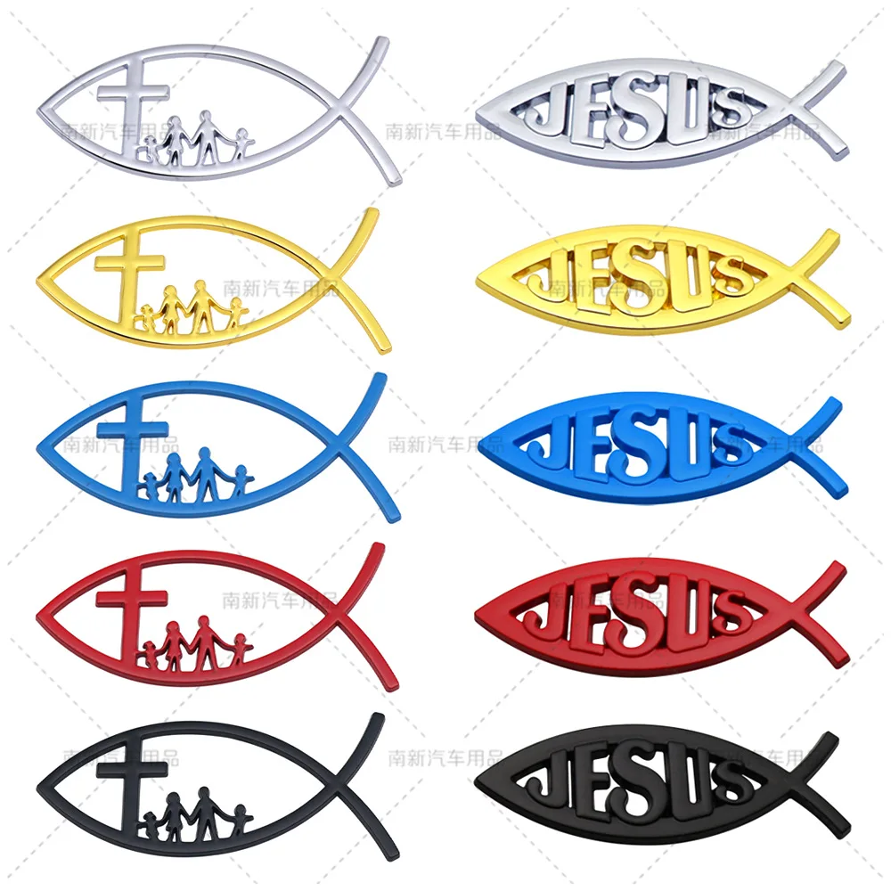 

3D Metal Car Styling Jesus Fish Christian Fish Symbol Logo Universal Badge Rear Trunk Emblem Car Body Decorative Sticker