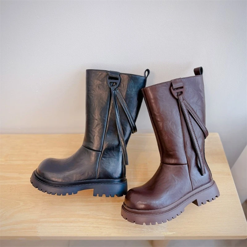 Winter New Children's Shoes Kids Fashion Boots Girls Princess Cowhide Outdoor Chelsea Performances Genuine Leather Boots Baby